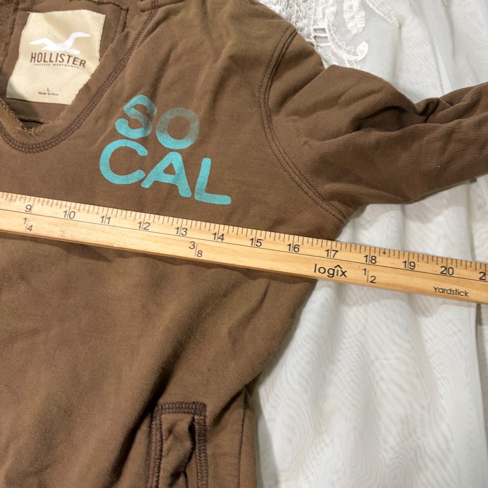RARE Hollister Y2K Teal Brown So Cal Graphic Pullover Hoodie Sweatshirt Size L - Picture 4 of 5
